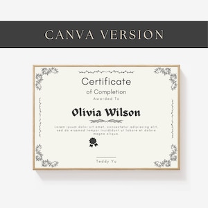 Plantilla de certificado de finalización, certificado de reconocimiento, plantilla de Canva de certificado de reconocimiento simple, certificado imprimible