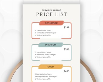 Plantilla de lista de precios minimalista: Diseño editable en Canva (descarga digital)