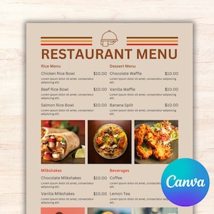 Plantilla de menú, Plantilla de menú de restaurante, Plantilla de menú Canva, Menú de folleto de restaurante, Plantilla de menú editable, Plantilla de menú de folleto