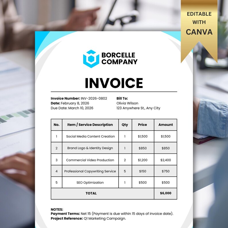 Modern Invoice Template, Small Business Receipt, Editable Canva Design ...