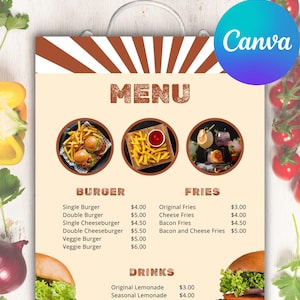 Modelo de menu de fast food, modelo de menu de restaurante, modelo de menu de cafeteria, modelo de menu de food truck, modelo de menu de comida Canva