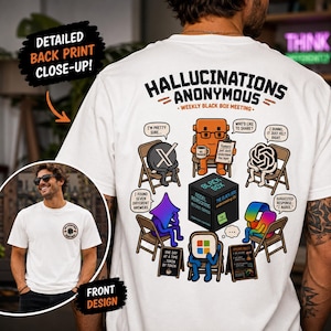 Grappig AI-hallucinatie-T-shirt, hallucinaties anoniem Black Box Meeting-T-shirt, machinaal leren humor, cadeau programmeur