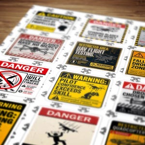 Drohnen Warnung Aufkleber, Lustige UAV Gefahr Aufkleber, Quadrokopter Aufkleber, Drohnenpilot Geschenk, Laptop Wasserflasche Sticker Pack