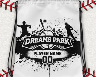 Dreams Park Drawstring Bag Personalized Baseball Backpack Cooperstown Player Name Number Tournament Gear Gift