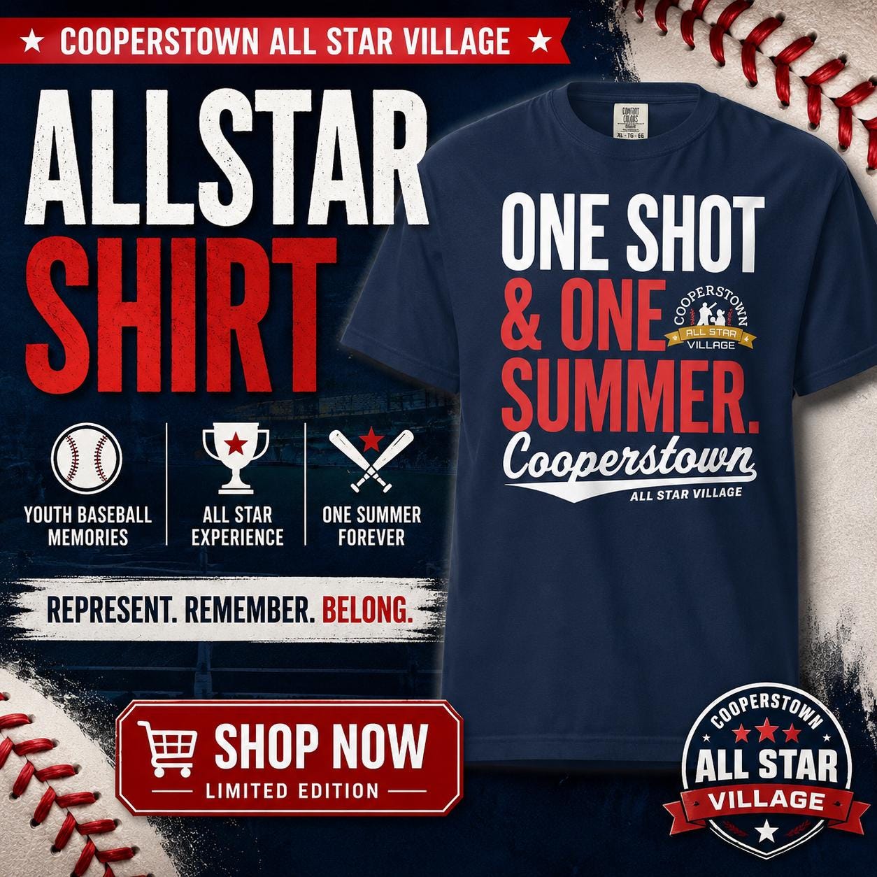 Cooperstown All Star Village Shirt, One Shot One Summer Tee