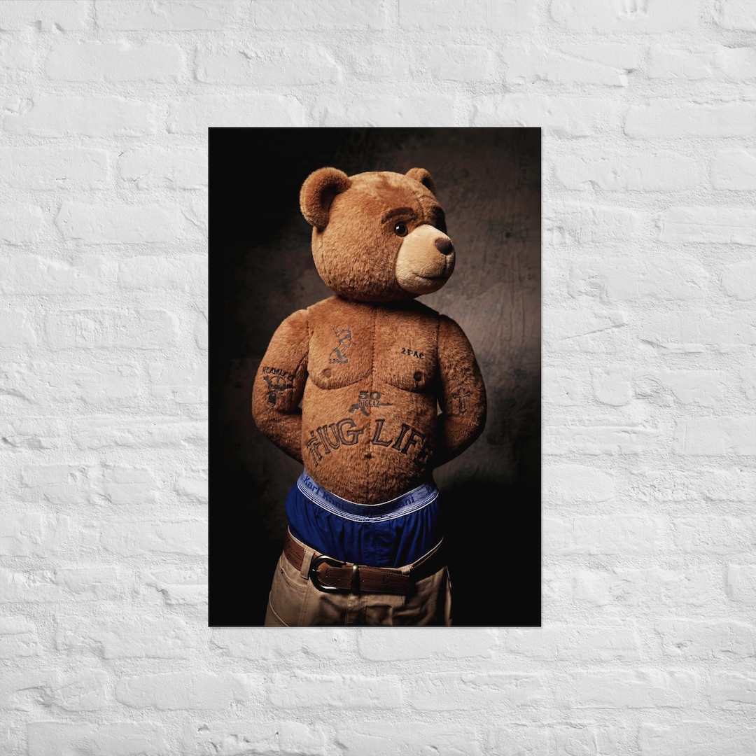 Block Bear Rapper 2pac Teddy Bear Poster, Urban Rap Inspired Wall Art Print, Streetwear ...