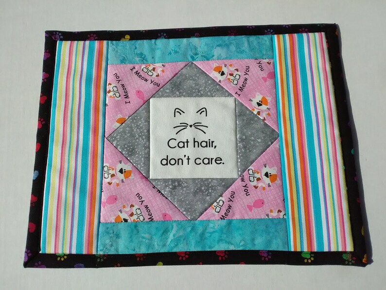 Cat Theme Mug Rug Large Mug Mat Cat Hair Don't Care I Etsy