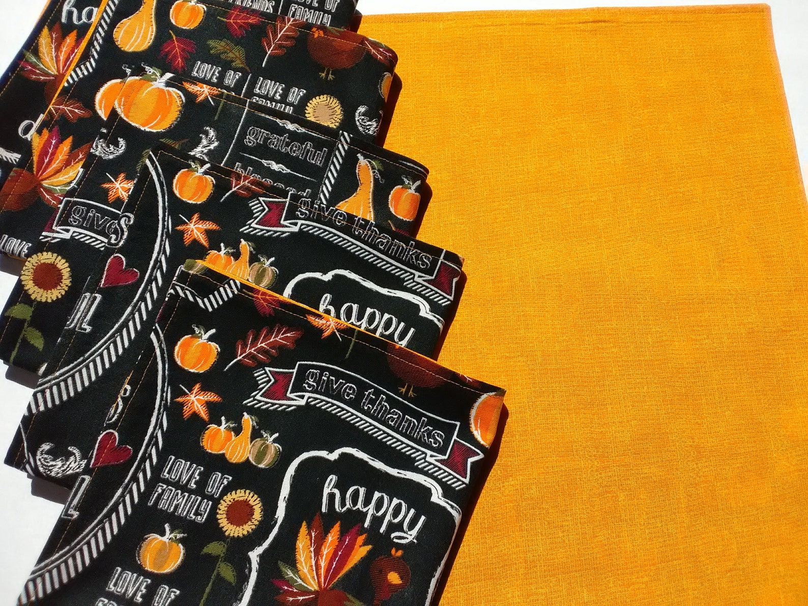 Thanksgiving Cloth Napkins Turkeys and Pumpkins Fall | Etsy