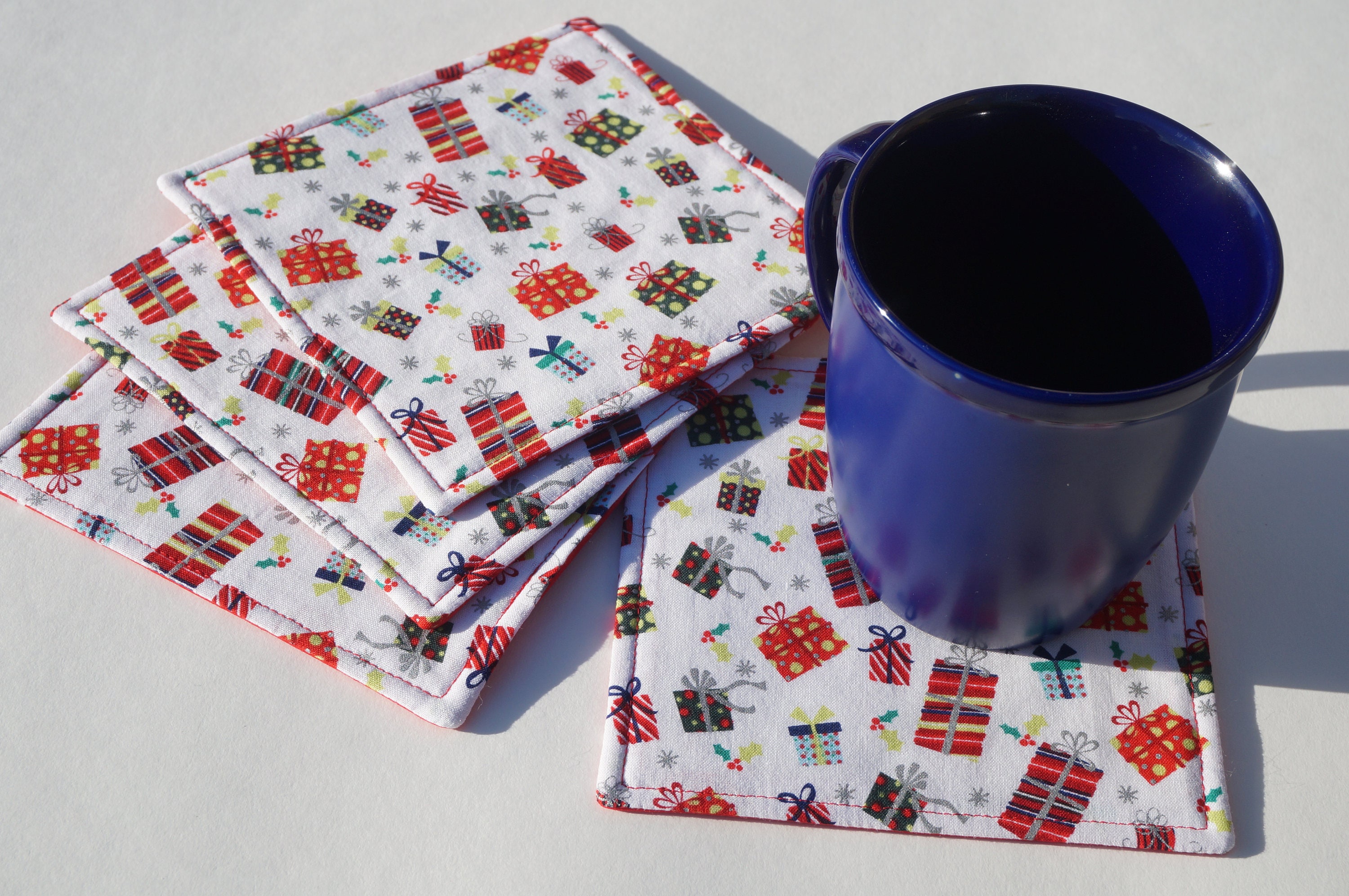 Christmas Fabric Coasters Christmas Present Coasters Etsy