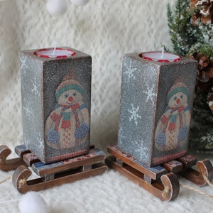 Christmas set Wooden candlestick Xmas candle holder Christmas lighting Tea light holder Wooden sleigh Xmas decor gift Candle stand Sled
