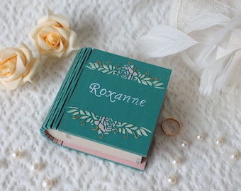 Engagement ring box Proposal ring box Personalized box Teal ring bearer book box  Ring bearer pillow Wooden ring box Gift for girlfriend