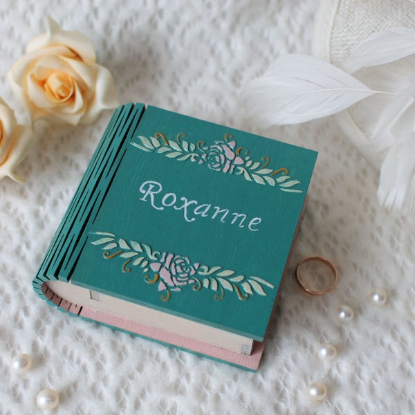 Engagement ring box Proposal ring box Personalized box Teal ring bearer book box  Ring bearer pillow Wooden ring box Gift for girlfriend