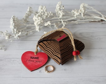 Jewelry box Proposal box Valentine heart Engagement ring box Wooden ring box Rustic ring box Personalized box Valentines day gift Love gift