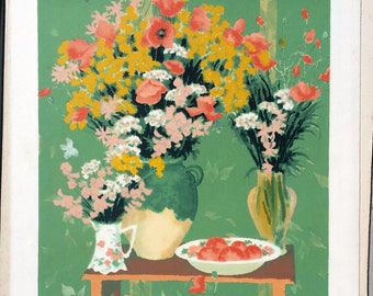 Lithograph after the work "Bouquets de fleurs" by Vignoles