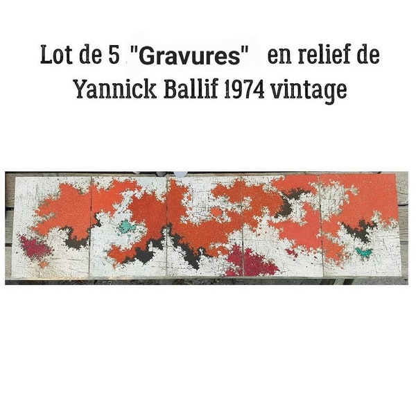 Lot de 5 "Gravures" abstraites en relief de Yannick Ballif 1974 vintage