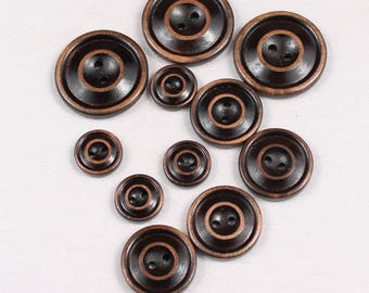4 aged effect black stained wooden buttons, 15mm, 23mm or 30mm, 2 holes (323277st)