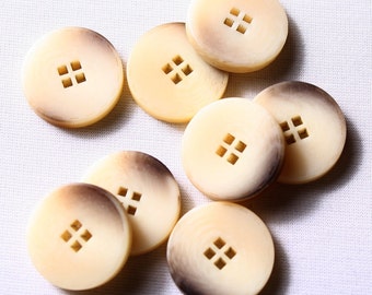 6 25mm buttons, polyester, beige and brown, 4 holes (8245)