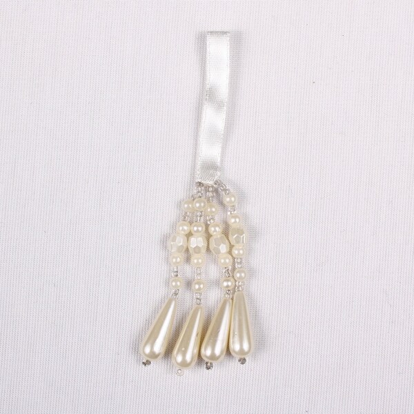 12 pearls 30x90mm, white polyester tassels (9076)