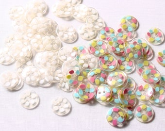 20 buttons picot, 12mm, 15mm, white, multi, polyester, 2 holes (6735)