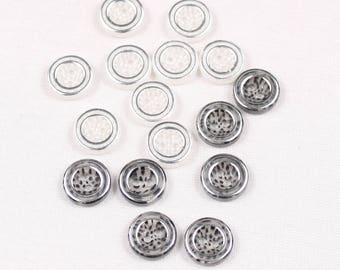14 buttons 11mm or 13mm, clear speckled white or black, 2 holes (323182 am)