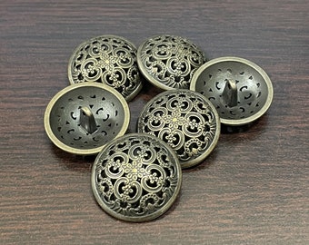 10 boutons, en métal, à tige, couleur laiton, 25mm de diamètre