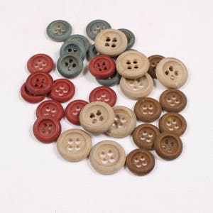 6 buttons 22mm, 27mm or 31mm wood, red or teal, 4 holes (1007am)