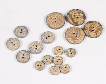 6 boutons effet feuille, avec nervure, polyester, 12mm, 18mm ou 25mm