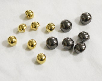 6 boutons demi boule, 10mm, 12mm ou 15mm, effet métallisé, or ou argent noir, à tige