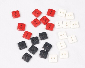 12 boutons carrés, nylon, 14mm ou 22mm, marine ou rouge (8145-ST)