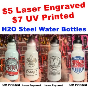Water Bottles Custom Personalized Engraved! 17oz single wall steel water bottles.