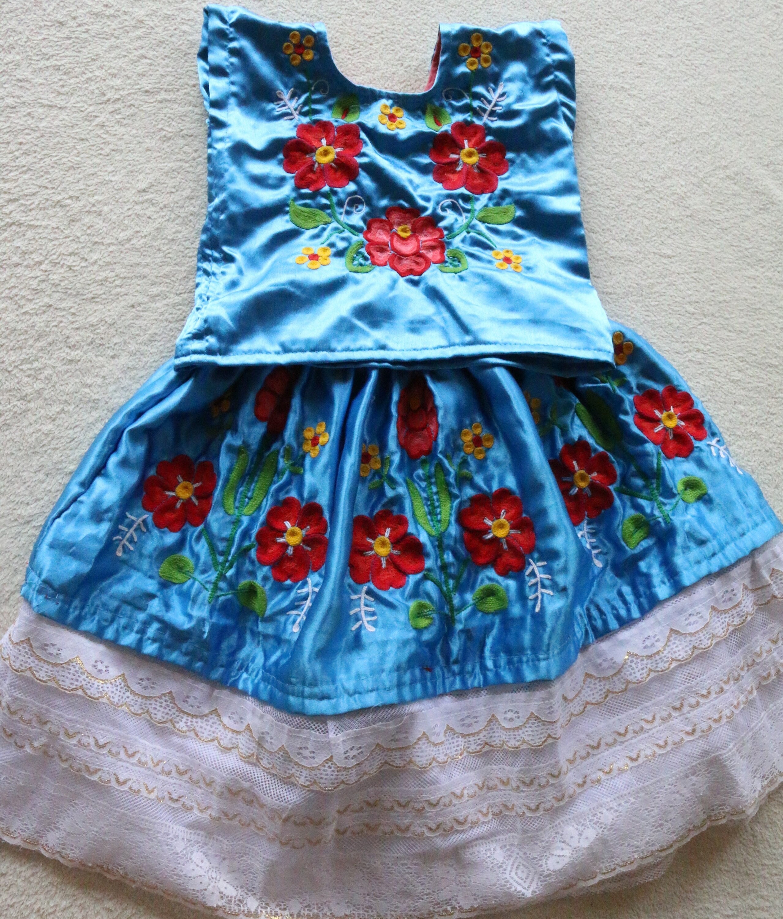 Vestido de TEHUANA para nina vestido infantil mexicano tehuanita flores bordadas AZUL o VERDE vestido para fiesta mexicana Etsy Mexico