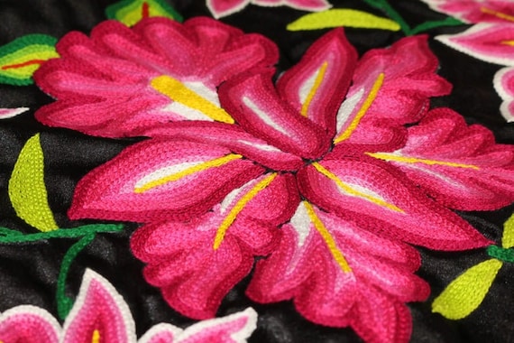 Black Wipil Hand Embroidered: Oaxaca Blouse With Flowers