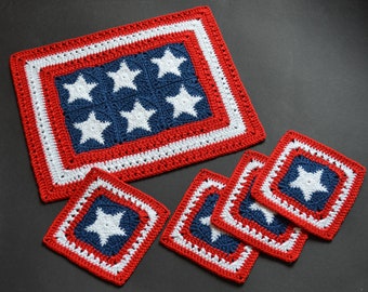 Magnifique ensemble de napperons au crochet de style américain carré (cinq)