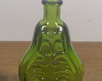 Vintage Mid Century 3” Wheaton Glass GREEN bottle fancy scrolling/swirls