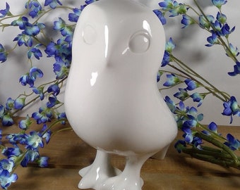 Mid Century Royal Dux Bohemian Modernist White Glazed Porcelain 10" OWL bird Figurine