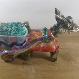Mid Century Vintage Signed FF FRATELLI FANCIULLACCI Italian Ceramic Art Pottery Planter Donkey with Cart