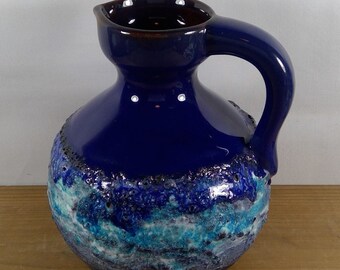 Mid Century Vintage 1970's MAREI Keramik Blue FAT LAVA Capri Vase/Jug West German Pottery Art