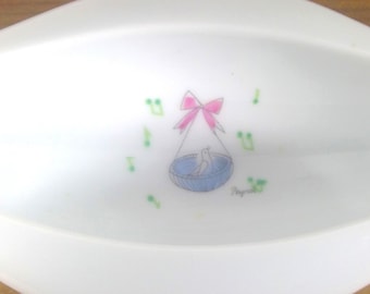 Vintage Mid Century Rosenthal Raymond Peynet Design Lufthansa Bird Singing Elongated Bowl Trinket Dish Ashtray