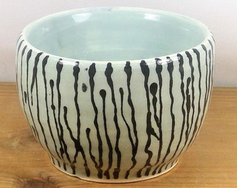 Vintage Retro 1950's Style Teal & Black Art Pottery Bowl Signed AB