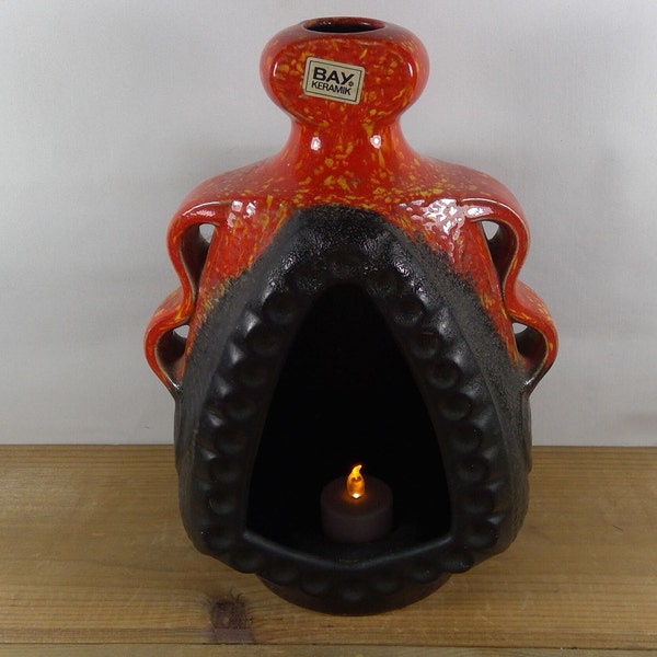 Mid Century Vintage BAY Keramik West Germany Ceramics Retro FAT LAVA Windlight/Candleholder- 319/25