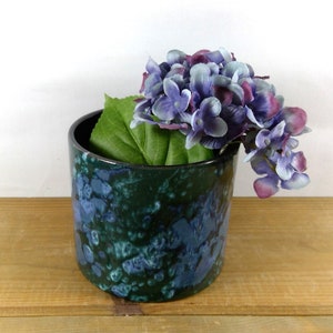 Vintage Mid Century 1960&#39;s Germany Marei Keramik Flower Blue Green Mottled Planter Pot