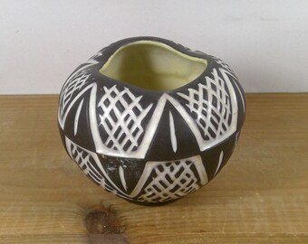 Mid Century 1950's West Germany Small Black and White Ceramic Planter Pot Tea Light Candle  Holder – Rare