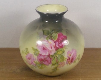 Gorgeous Antique Vintage RS Prussia Porcelain Bulbous Hand Painted Roses Cabinet Squat Vase