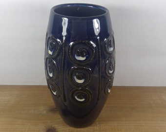 Vintage Mid Century 1960- 1970's STREHLA Keramik Blue Vase East German Pottery GDR Fat Lava Era