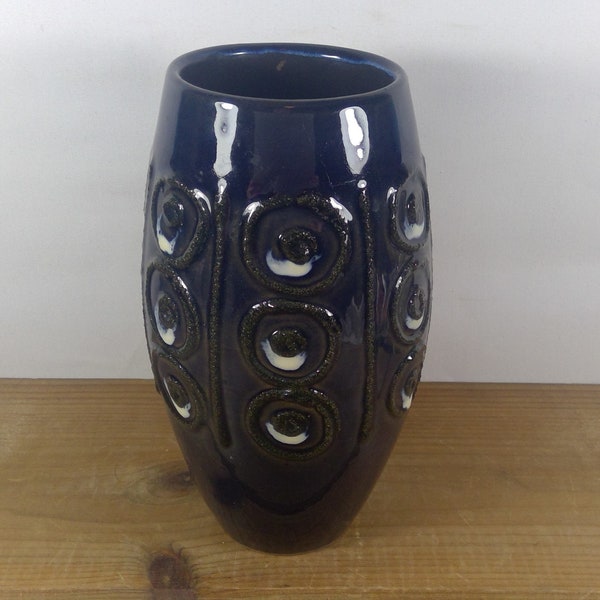 Vintage Mid Century 1960- 1970's STREHLA Keramik Blue Vase East German Pottery GDR Fat Lava Era