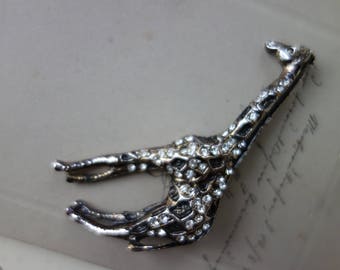 Giraffe-brooch-Vintageschmuck with rhinestone-big giraffe-pin-Africa, animal jewellery