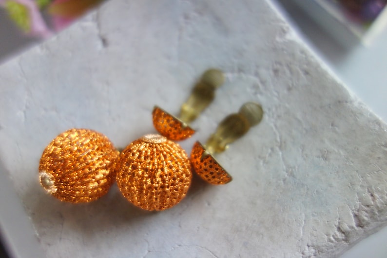 party jewelry of the 70s Boho party earrings filigree-rare disco balls made of wire-metal braid Disco Fever ear clips