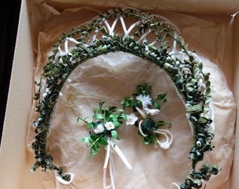 BIJOUX DE MARIAGE pour le mariage vert, diadème antique, années 50, 2 bouquets, bijoux vintage, diadème de mariée, diadème, myrte, G