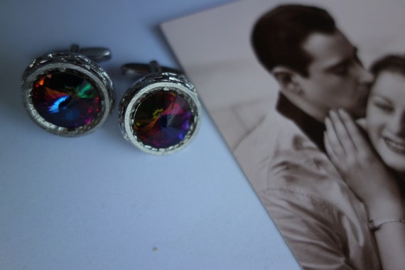 Cufflinks, rainbow, retro, vintage, men's day, gi… - image 2