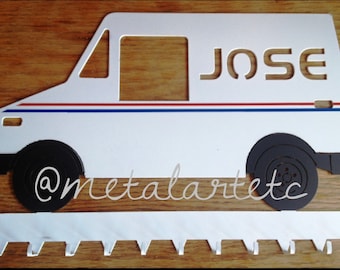 Plaque en métal USPS Mail Truck : porte-clés et porte-manteau personnalisés
